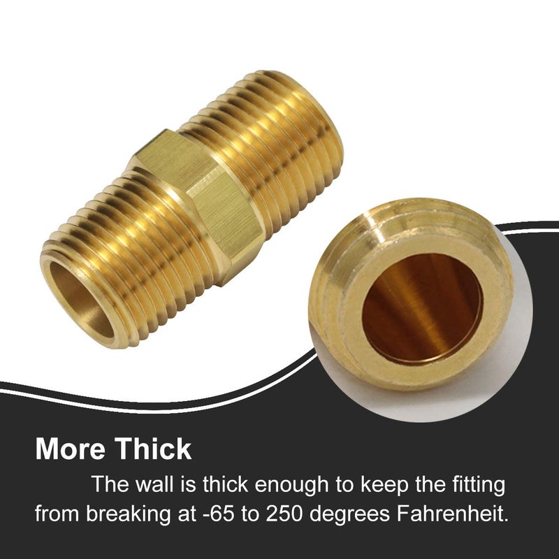 boeray 2pcs 3/8" to 3/8" NPT Male Thread Brass Straight Hex Nipple Fast Coupler Pipe Hose Fitting 3/8 inch x 3/8 inch Straight Fitting - Image 3
